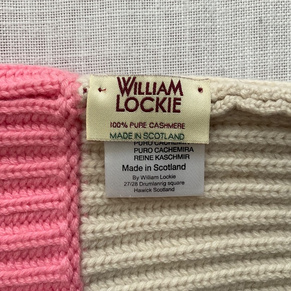 William Lockie Cashmere Cream Pink Ribbed Cuffed Beanie Hat Made in Scotland NEW - Picture 5 of 9